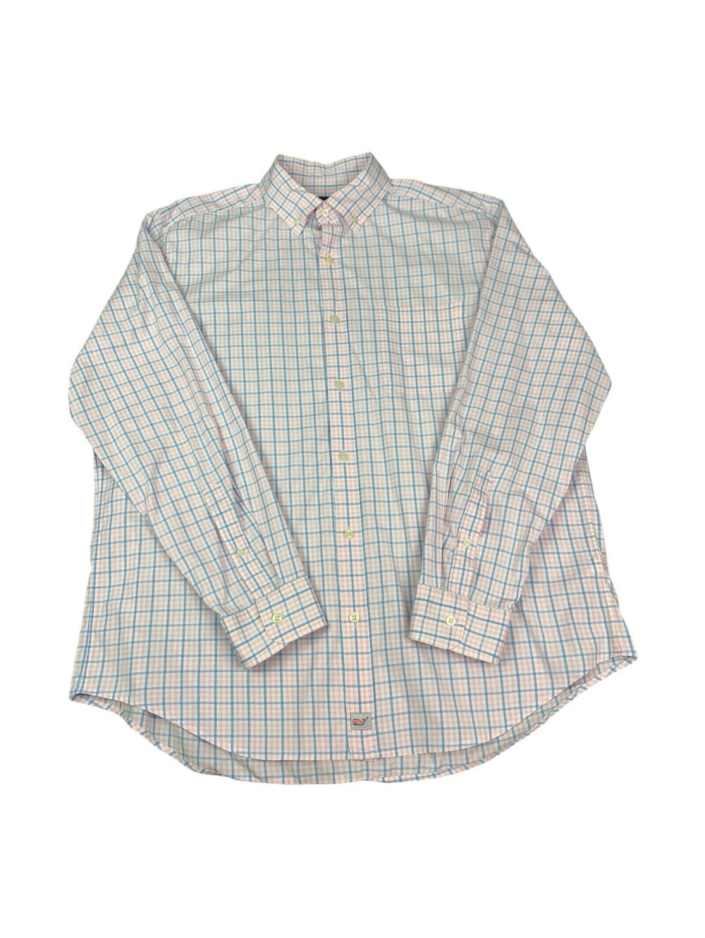 Vineyard Vines Men’s Long Sleeve Shirt Pink Blue Check, Classic Fit Murray, Sz L